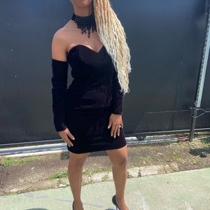 Rare JESSICA MCCLINTOCK mini dress with attached chocked and gloves